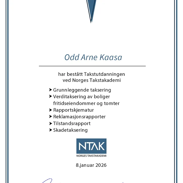 Diplom for bestått takstutdanning