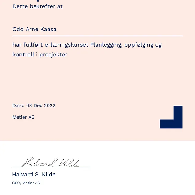 Planlegging, oppfølging og kontroll i prosjekter